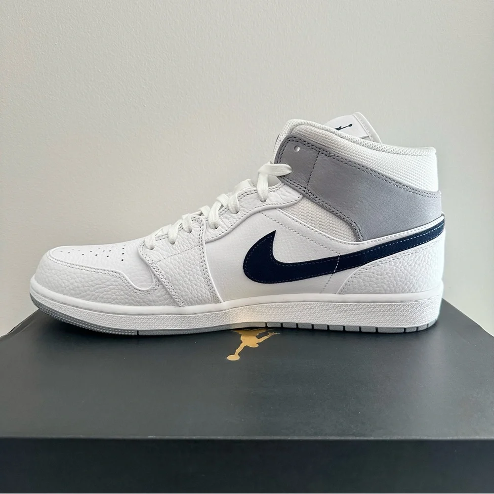 NIB Air Jordan 1 Men’s Mid Paris White Midnight Navy Sneakers Shoes Size 14